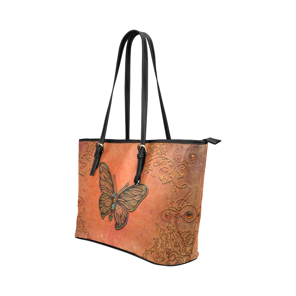 Wonderful butterflies, decorative design Leather Tote Bag/Small (Model 1651)
