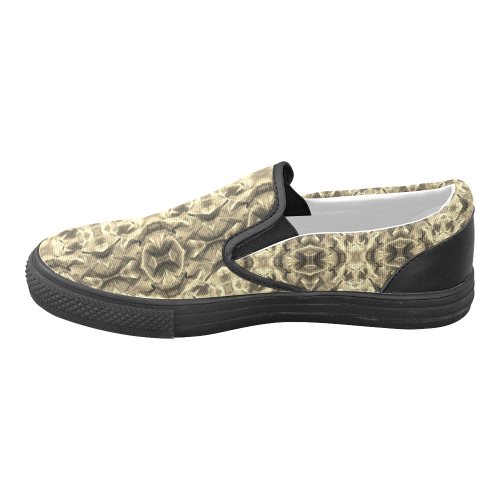 Gold Fabric Pattern Design Women's Unusual Slip-on Canvas Shoes (Model 019)
