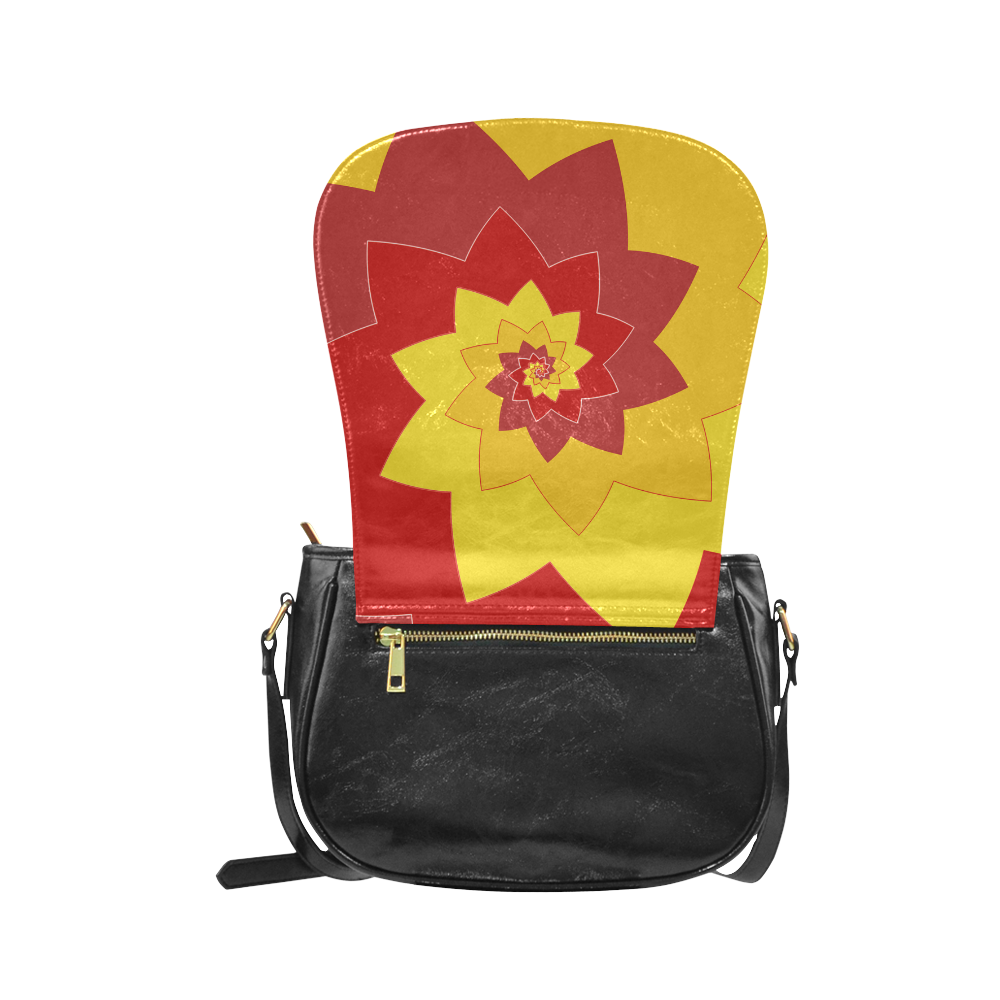 Flower Blossom Spiral Design  Red Yellow Classic Saddle Bag/Large (Model 1648)