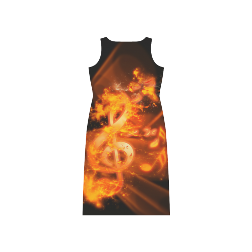 Music, clef with fire and flame Phaedra Sleeveless Open Fork Long Dress (Model D08)