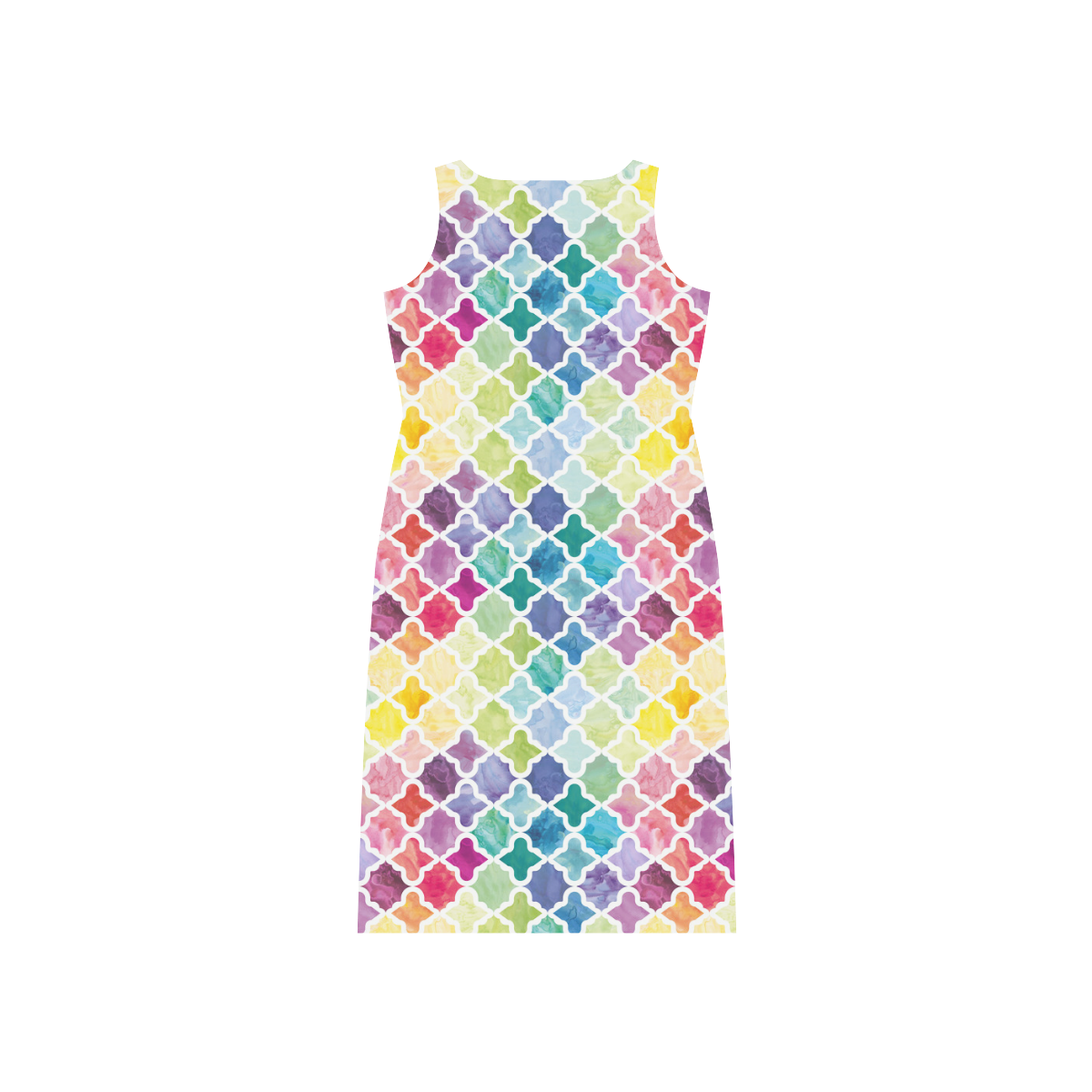 watercolor pattern Phaedra Sleeveless Open Fork Long Dress (Model D08)