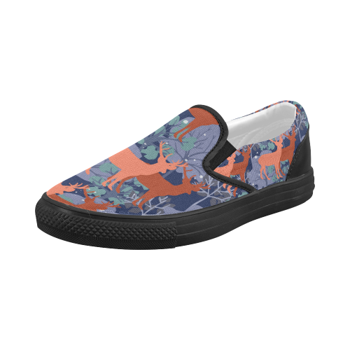 Deer in the winter forest Women's Slip-on Canvas Shoes (Model 019)