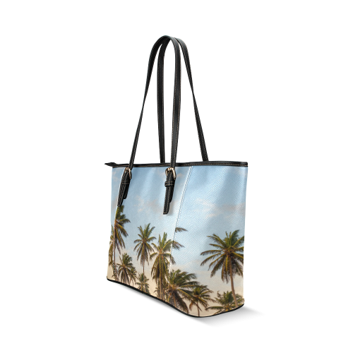 Chilling Tropical Palm Trees Blue Sky Scene Leather Tote Bag/Small (Model 1640)