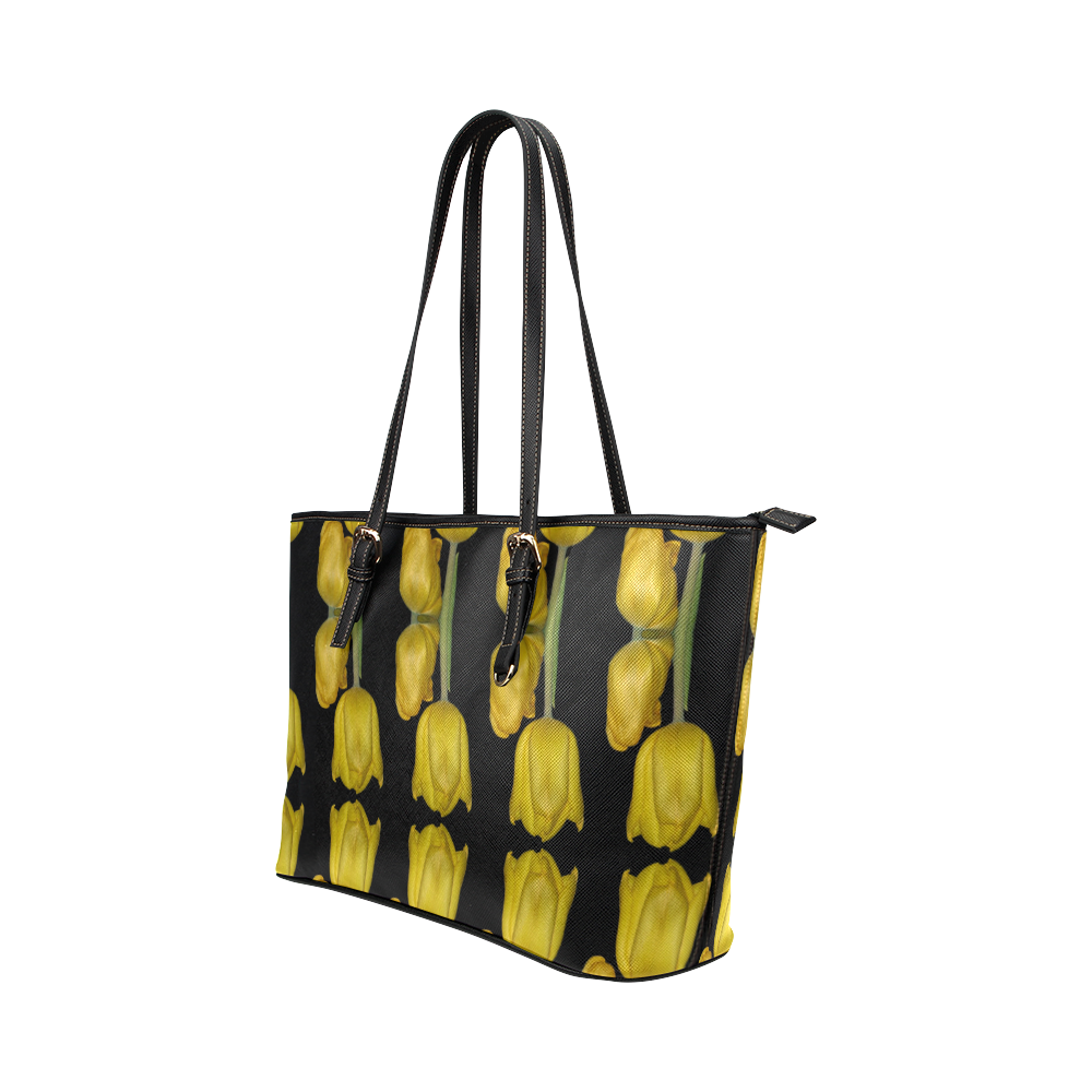 Flowers: Sunny Yellow Tulips Leather Tote Bag/Large (Model 1651)