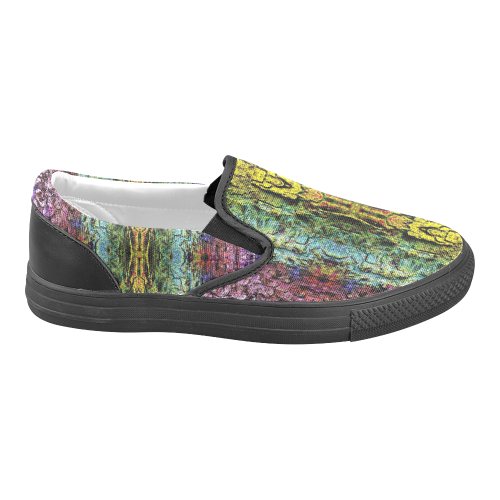 Abstract, Yellow Green, Purple, Women's Unusual Slip-on Canvas Shoes (Model 019)