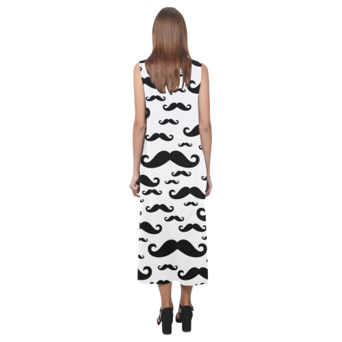 Black handlebar MUSTACHE / MOUSTACHE pattern Phaedra Sleeveless Open Fork Long Dress (Model D08)