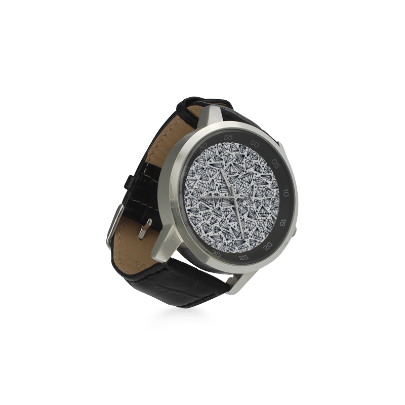 Diamonds watch Unisex Stainless Steel Leather Strap Watch(Model 202)