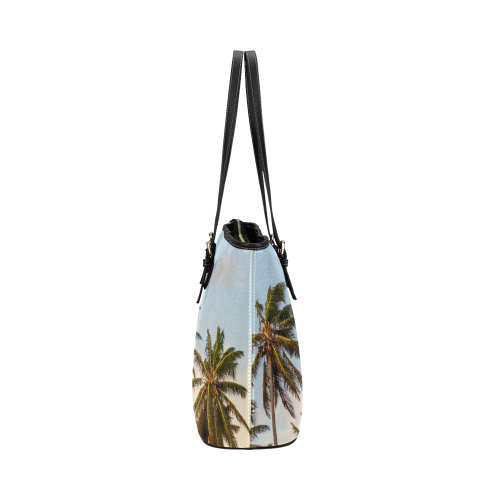 Chilling Tropical Palm Trees Blue Sky Scene Leather Tote Bag/Large (Model 1651)