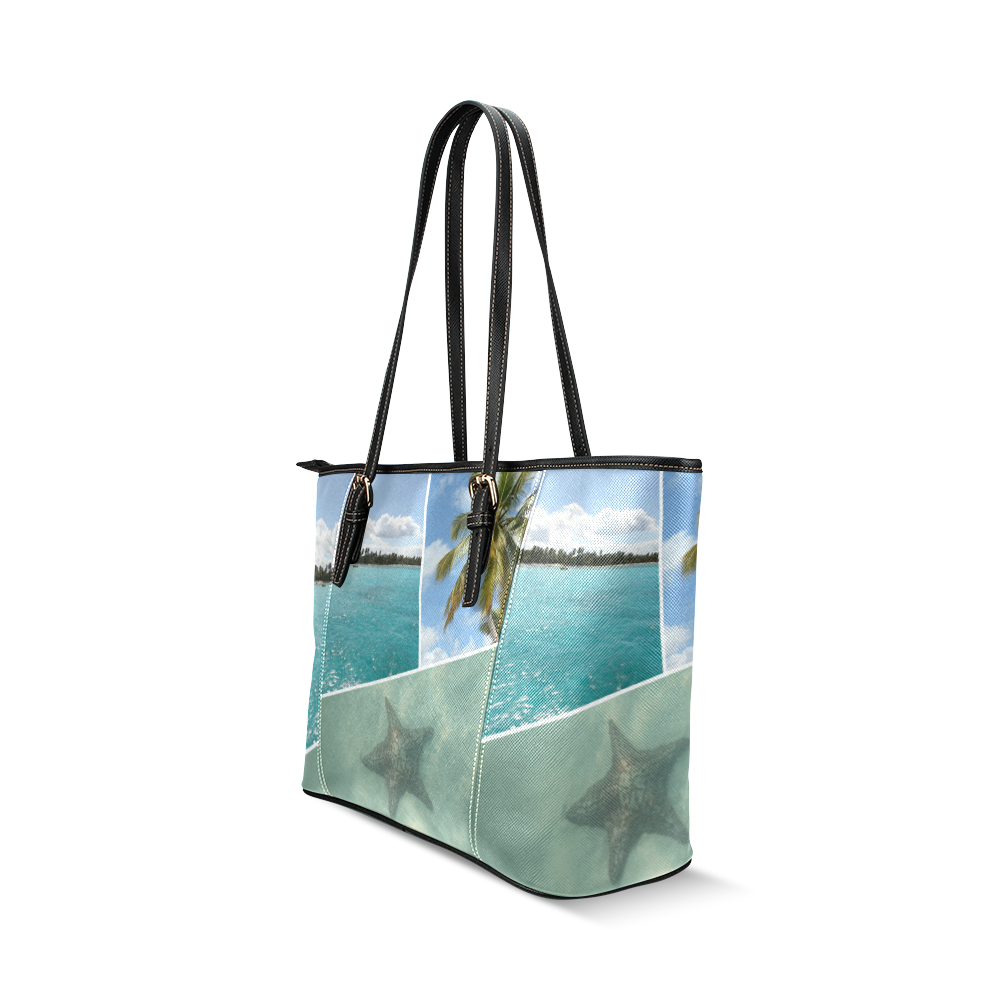 Caribbean Collage Leather Tote Bag/Large (Model 1640)