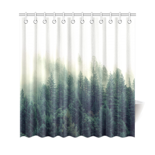 Calming Green Nature Forest Scene Misty Foggy Shower Curtain 69"x72"