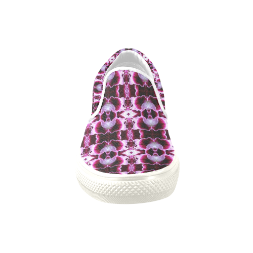 Purple White Flower Abstract Pattern Women's Unusual Slip-on Canvas Shoes (Model 019)
