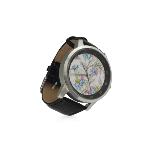 Floral Unisex Stainless Steel Leather Strap Watch(Model 202)