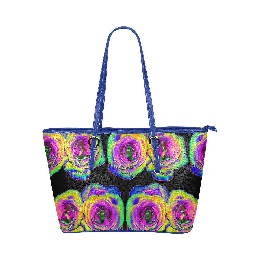 Flowers: Multicolored Foil Roses Leather Tote Bag/Large (Model 1651)
