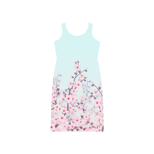 Cherry Blossoms Pastel Floral Sakura Phaedra Sleeveless Open Fork Long Dress (Model D08)