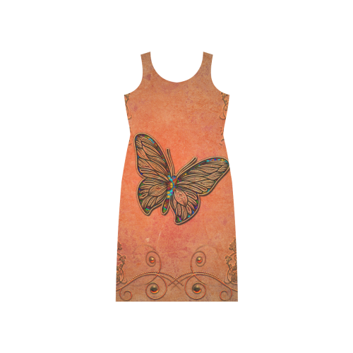 Wonderful butterflies, decorative design Phaedra Sleeveless Open Fork Long Dress (Model D08)
