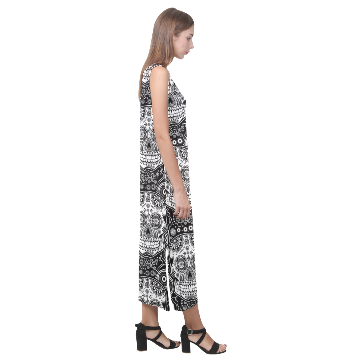 sugar skull Phaedra Sleeveless Open Fork Long Dress (Model D08)