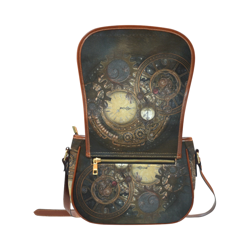 Painting Steampunk clocks and gears Saddle Bag/Small (Model 1649) Full Customization
