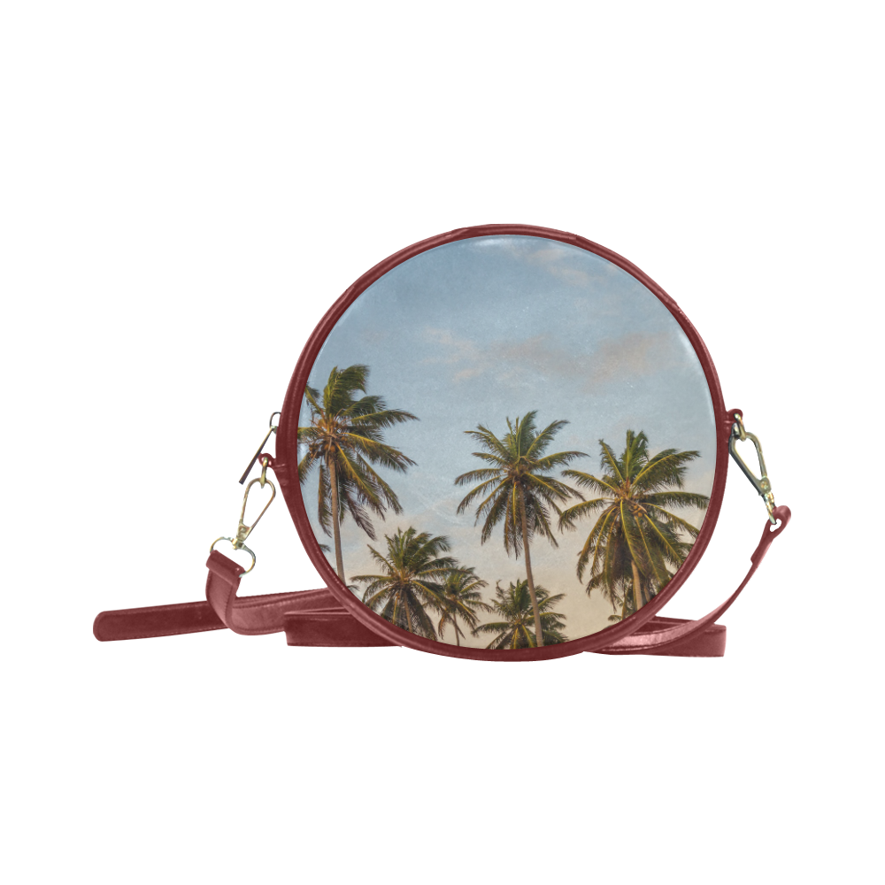 Chilling Tropical Palm Trees Blue Sky Scene Round Sling Bag (Model 1647)