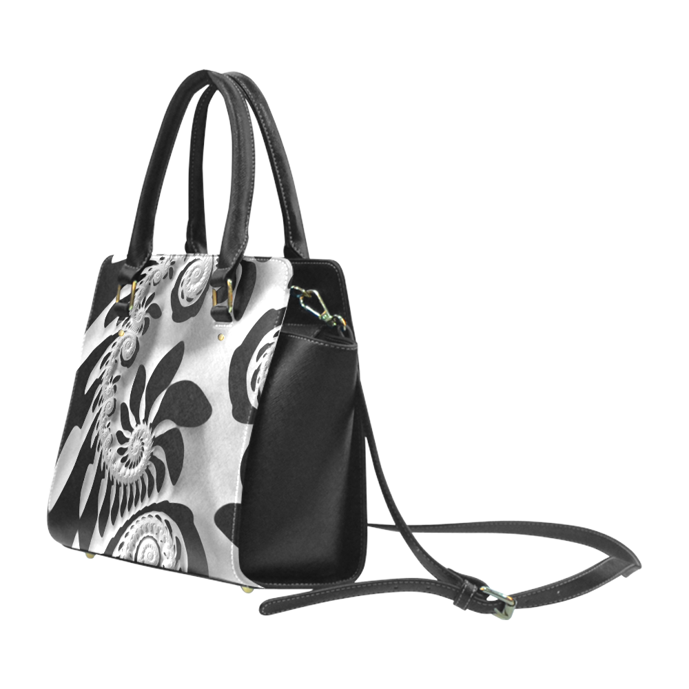 Black and White Spiral Classic Shoulder Handbag (Model 1653)