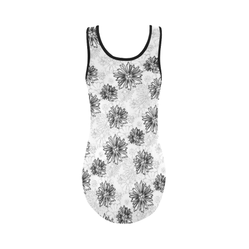 Wedding Day Black & White Floral by Aleta Vest One Piece Swimsuit (Model S04)
