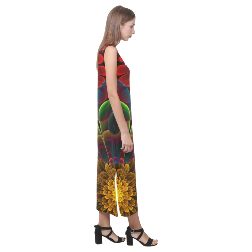 Fractal Bouquet Phaedra Sleeveless Open Fork Long Dress (Model D08)