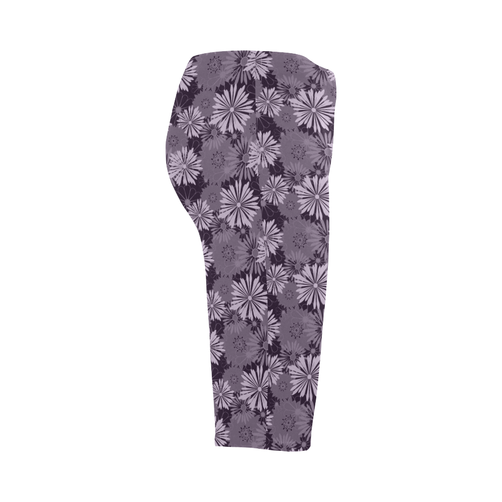 Wedding Day Eggplant Floral by Aleta Hestia Cropped Leggings (Model L03)
