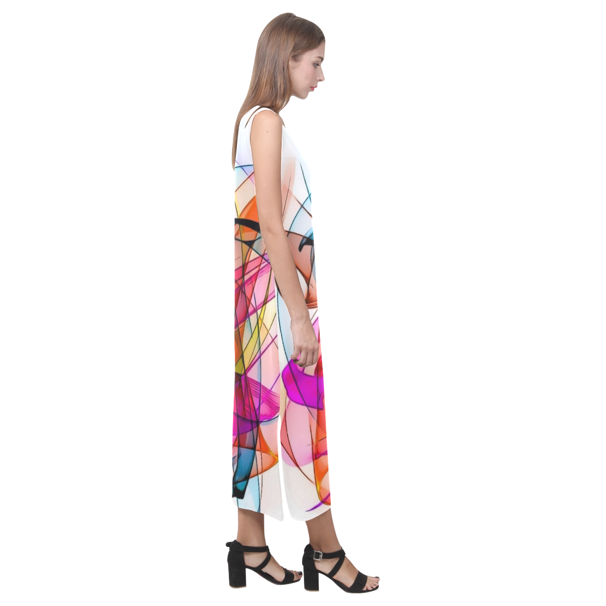 Summer Color Patter by Nico Bielow Phaedra Sleeveless Open Fork Long Dress (Model D08)