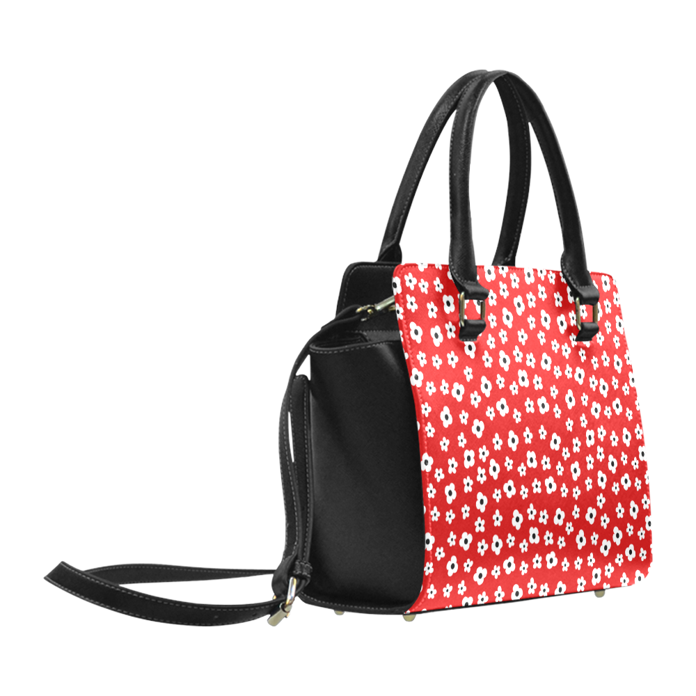 Red Black White Flower Floral Pattern Classic Shoulder Handbag (Model 1653)