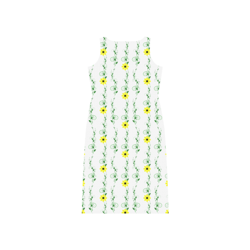 Green Swirly Vines and Yellow Flowers Phaedra Sleeveless Open Fork Long Dress (Model D08)
