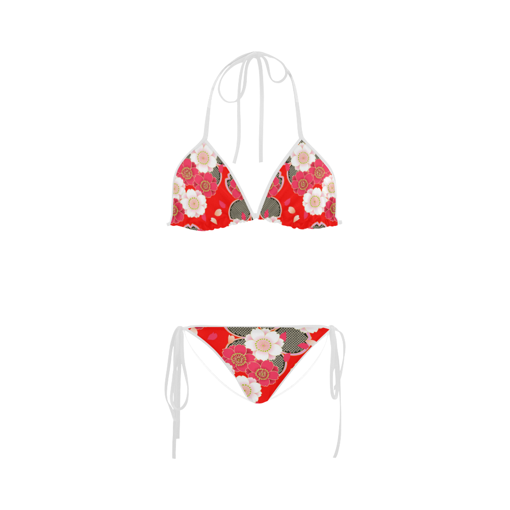 Red White Japanese Kimono Pattern Custom Bikini Swimsuit | ID: D628089