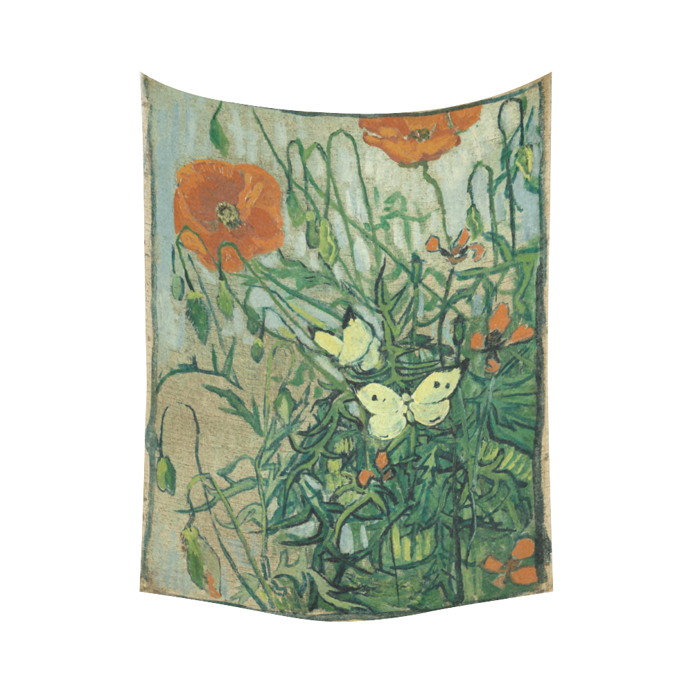 Van Gogh Poppies And Butterflies Cotton Linen Wall Tapestry 60"x 80"