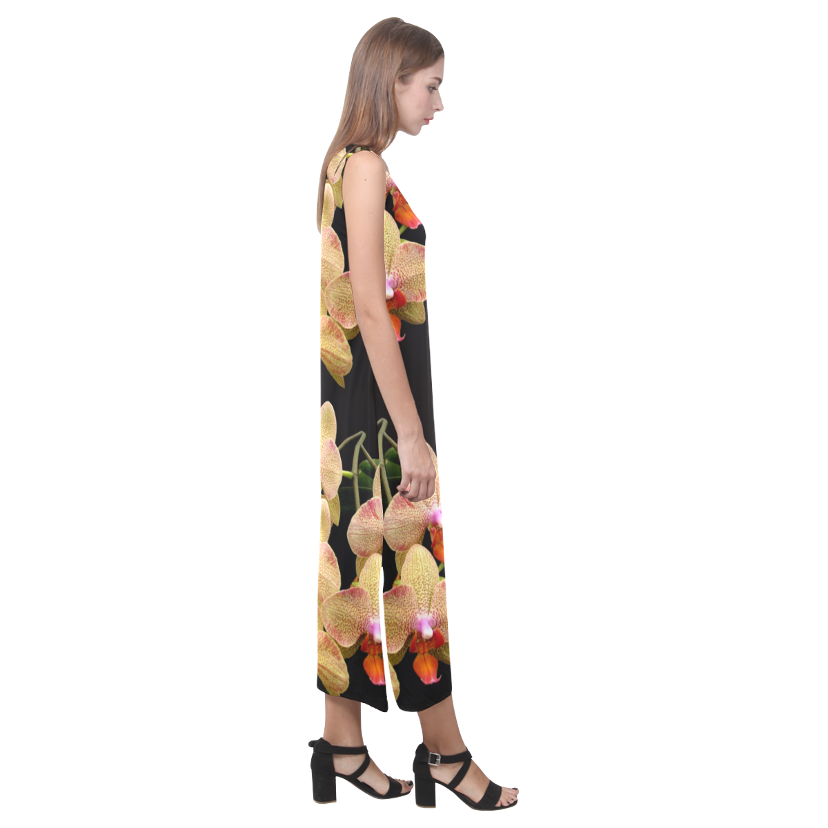 Flowers: Tropical Orange,Yellow & Pink Orchids Phaedra Sleeveless Open ... image.