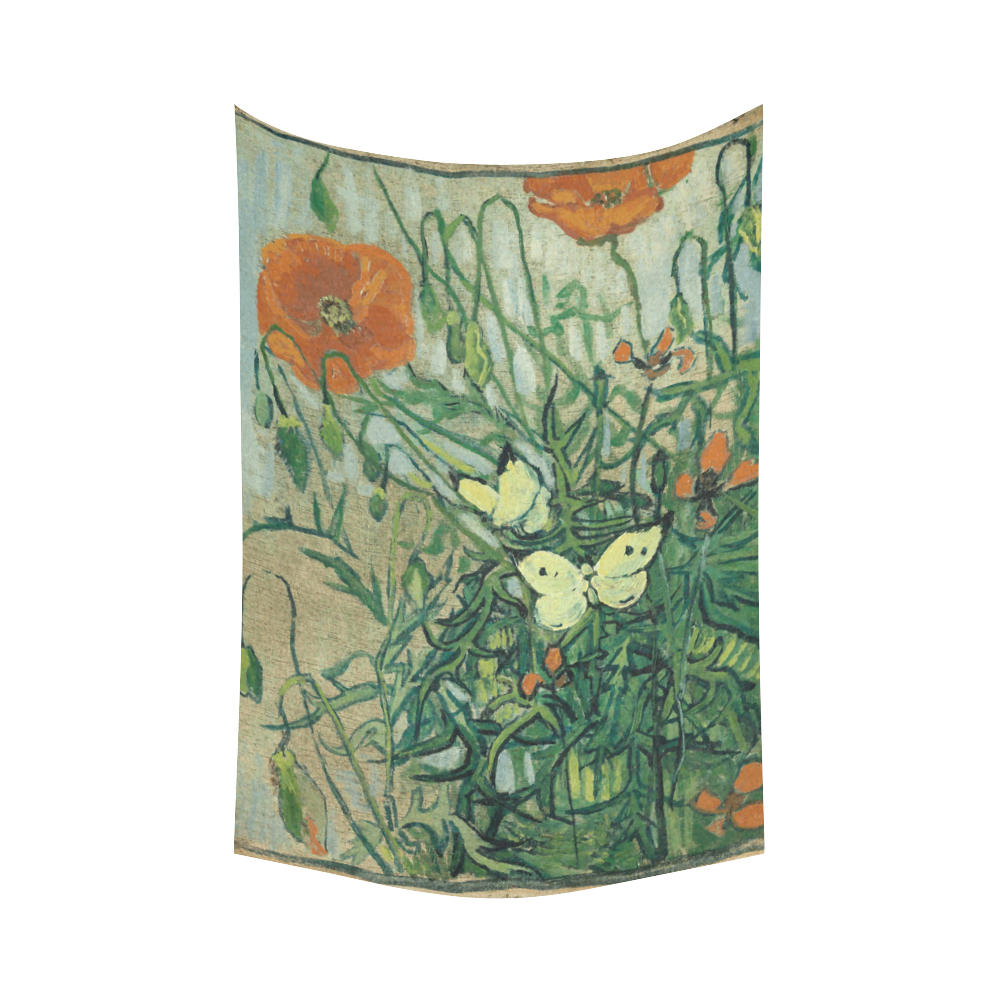 Van Gogh Poppies And Butterflies Cotton Linen Wall Tapestry 60"x 90"