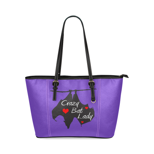 Crazy Bat Lady Purple Tote Leather Tote Bag/Large (Model 1640)