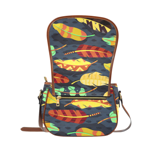 Boho Feathers Nature Pattern Saddle Bag/Small (Model 1649) Full Customization