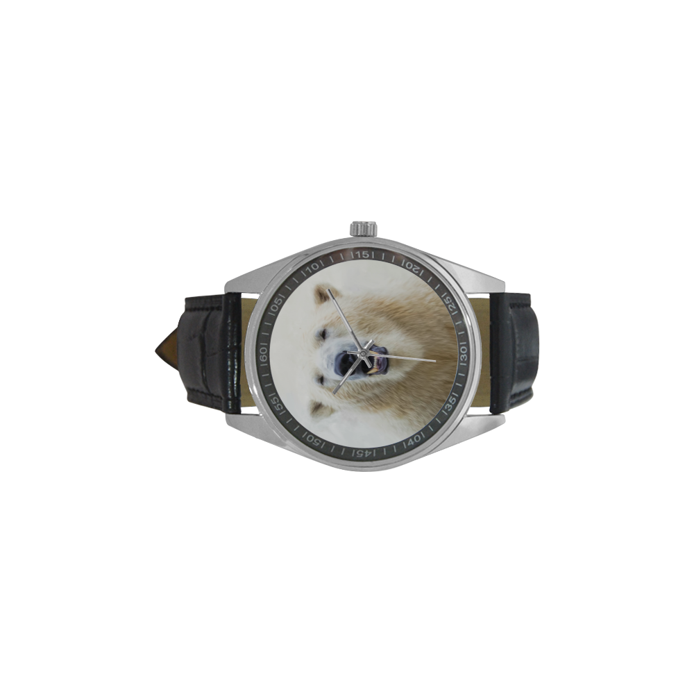 Cute  Zoo Polar Bear Men's Casual Leather Strap Watch(Model 211)