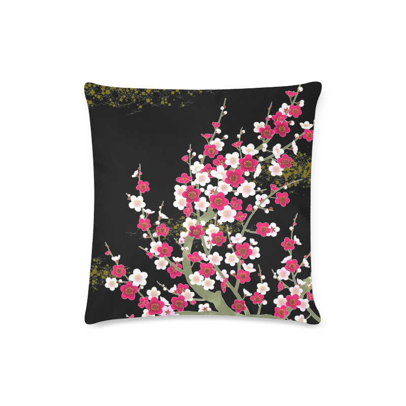 Pink White Sakura Floral Custom Zippered Pillow Case 16"x16"(Twin Sides)