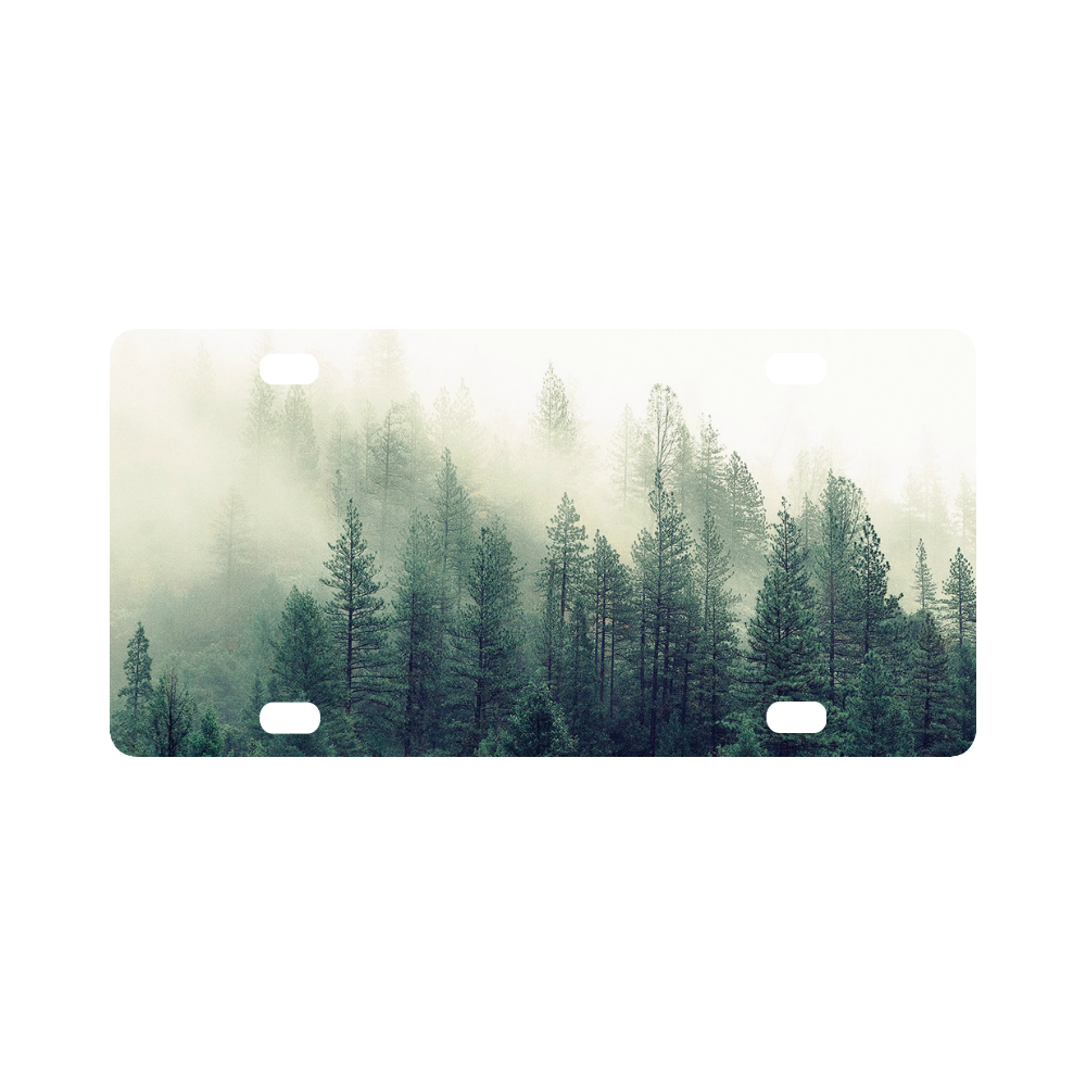 Calming Green Nature Forest Scene Misty Foggy Classic License Plate