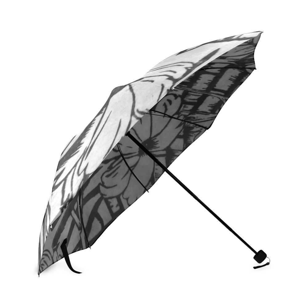 black and white palm flowers Foldable Umbrella (Model U01)