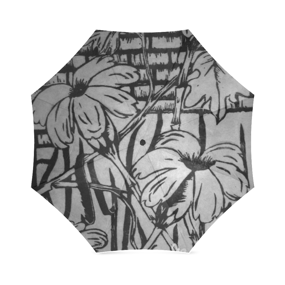 black and white palm flowers Foldable Umbrella (Model U01)