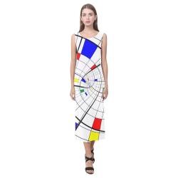 Swirl Grid with Colors Red Blue Green Yellow Phaedra Sleeveless Open Fork Long Dress (Model D08)