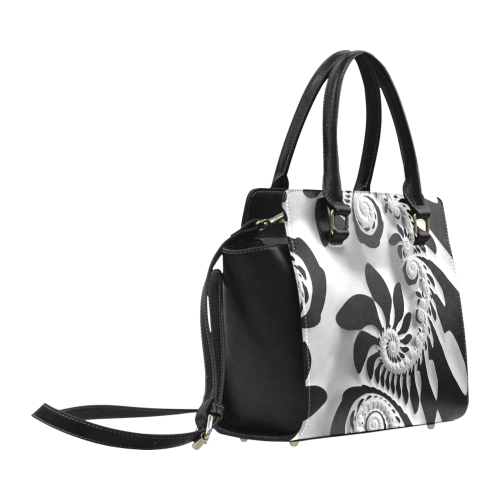 Black and White Spiral Classic Shoulder Handbag (Model 1653)