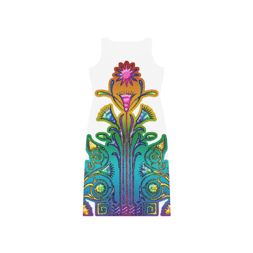 Art Deco Grunge Flower Ornaments Phaedra Sleeveless Open Fork Long Dress (Model D08)