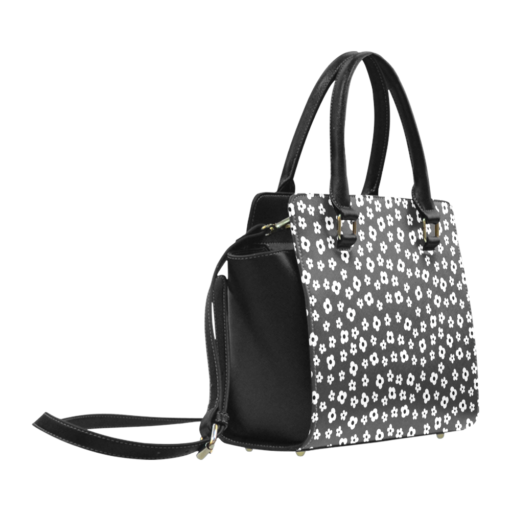Black White Flower Floral Pattern Classic Shoulder Handbag (Model 1653)