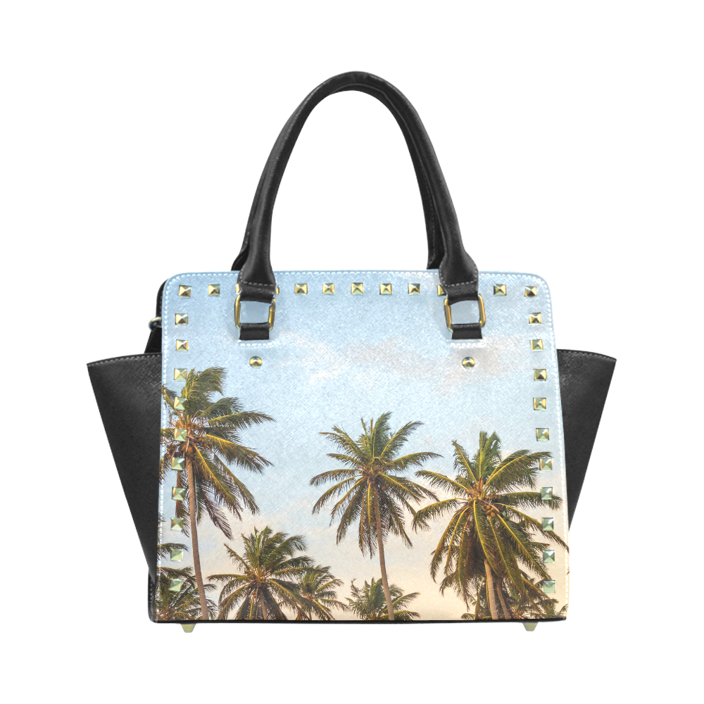 Chilling Tropical Palm Trees Blue Sky Scene Rivet Shoulder Handbag (Model 1645)