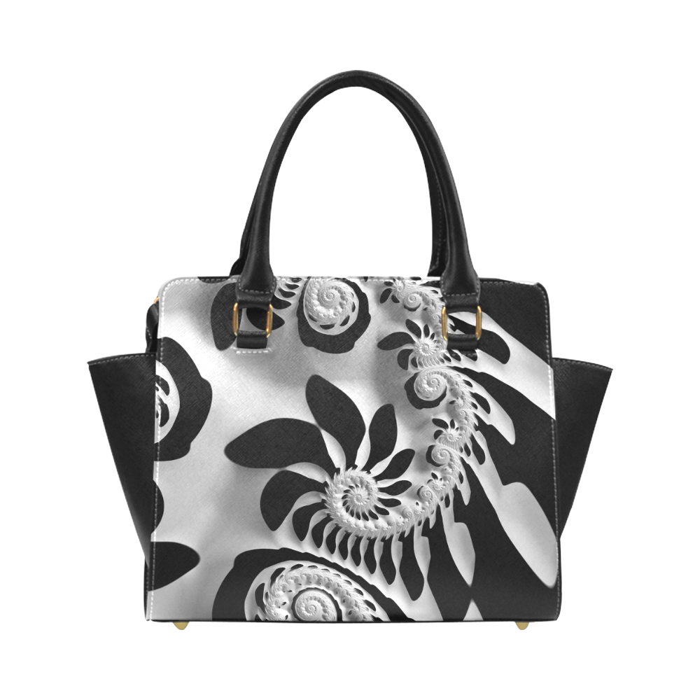 Black and White Spiral Classic Shoulder Handbag (Model 1653)