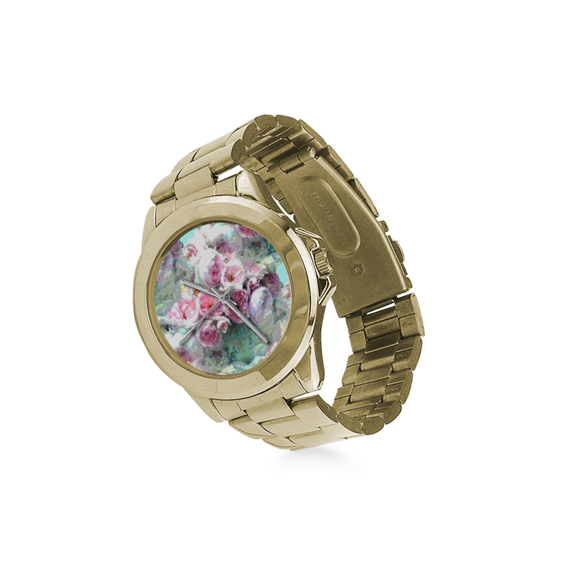 Pink Flowers Custom Gilt Watch(Model 101) ID D631731