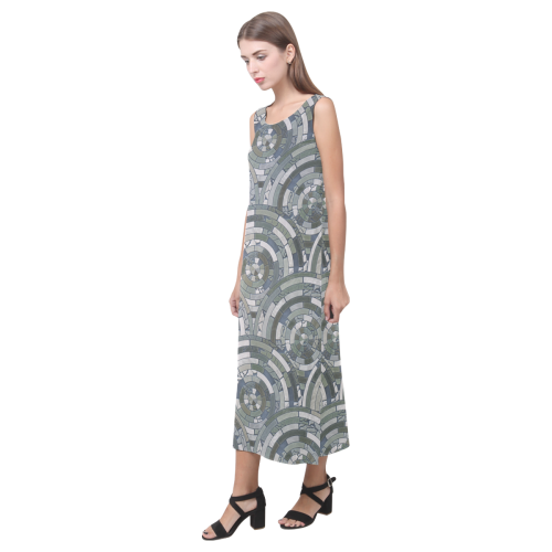 Stones Round Mosaic Pattern - grey Phaedra Sleeveless Open Fork Long Dress (Model D08)