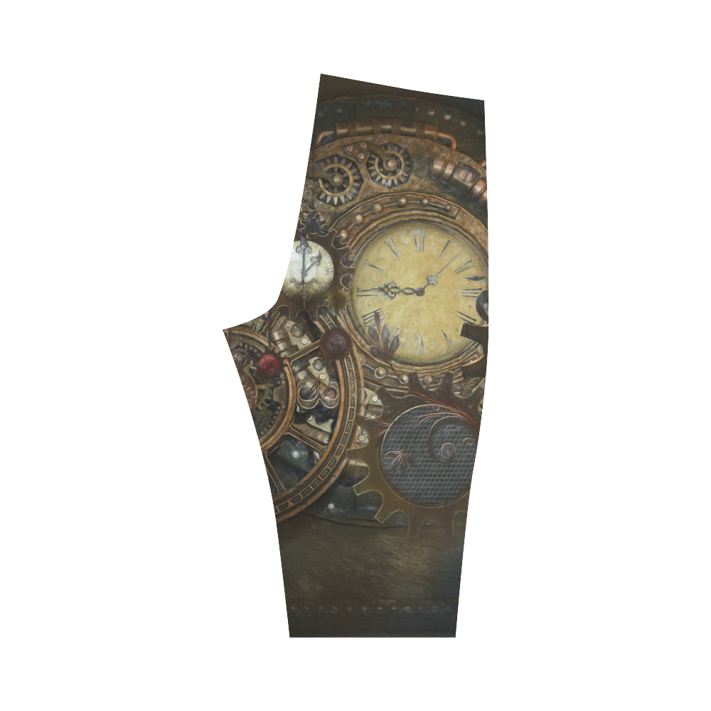 Painting Steampunk clocks and gears Hestia Cropped Leggings (Model L03)