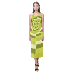 Crazy Dart Green Gold Spiral Phaedra Sleeveless Open Fork Long Dress (Model D08)